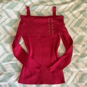 Red off the shoulder sweater